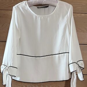 NWOT ZARA Elegant White Blouse with Black Trim